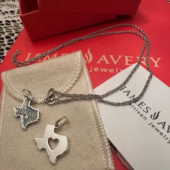 James Avery Texas Charms W/Rope Necklace!! 20” Necklace/Heart Of Texas/Kerrville